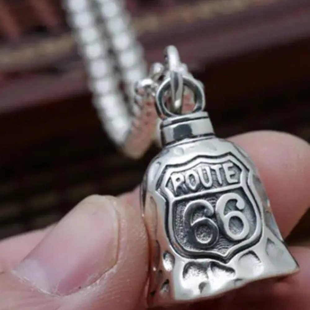 Silver U.S. Route 66 Pendant Route 66 Bell Pendant Necklace